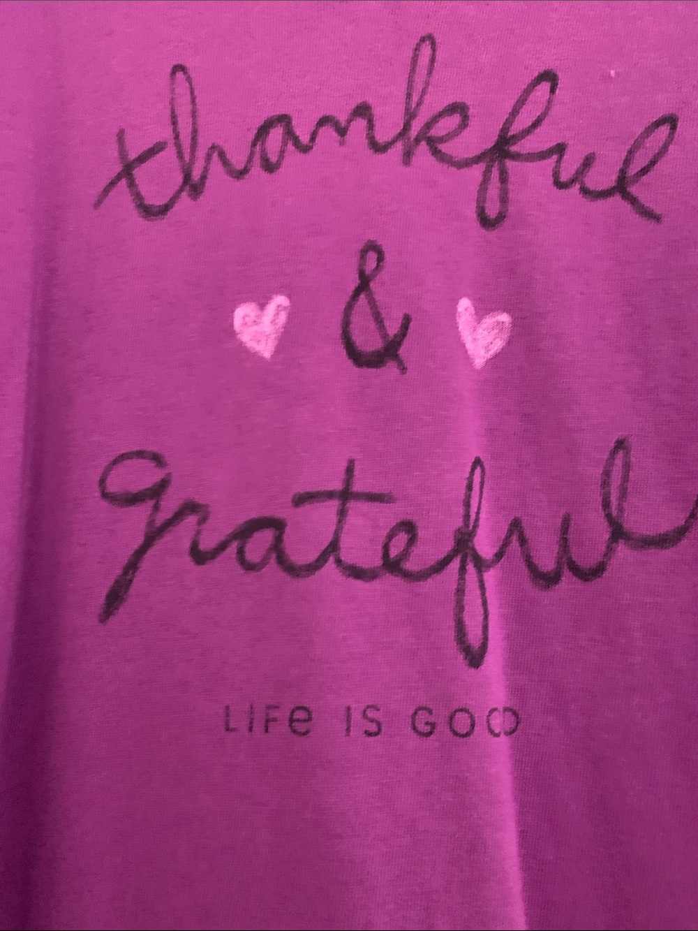 Life Is Good Purple V-Neck Long Sleeve Tee with Script Heart Graphic